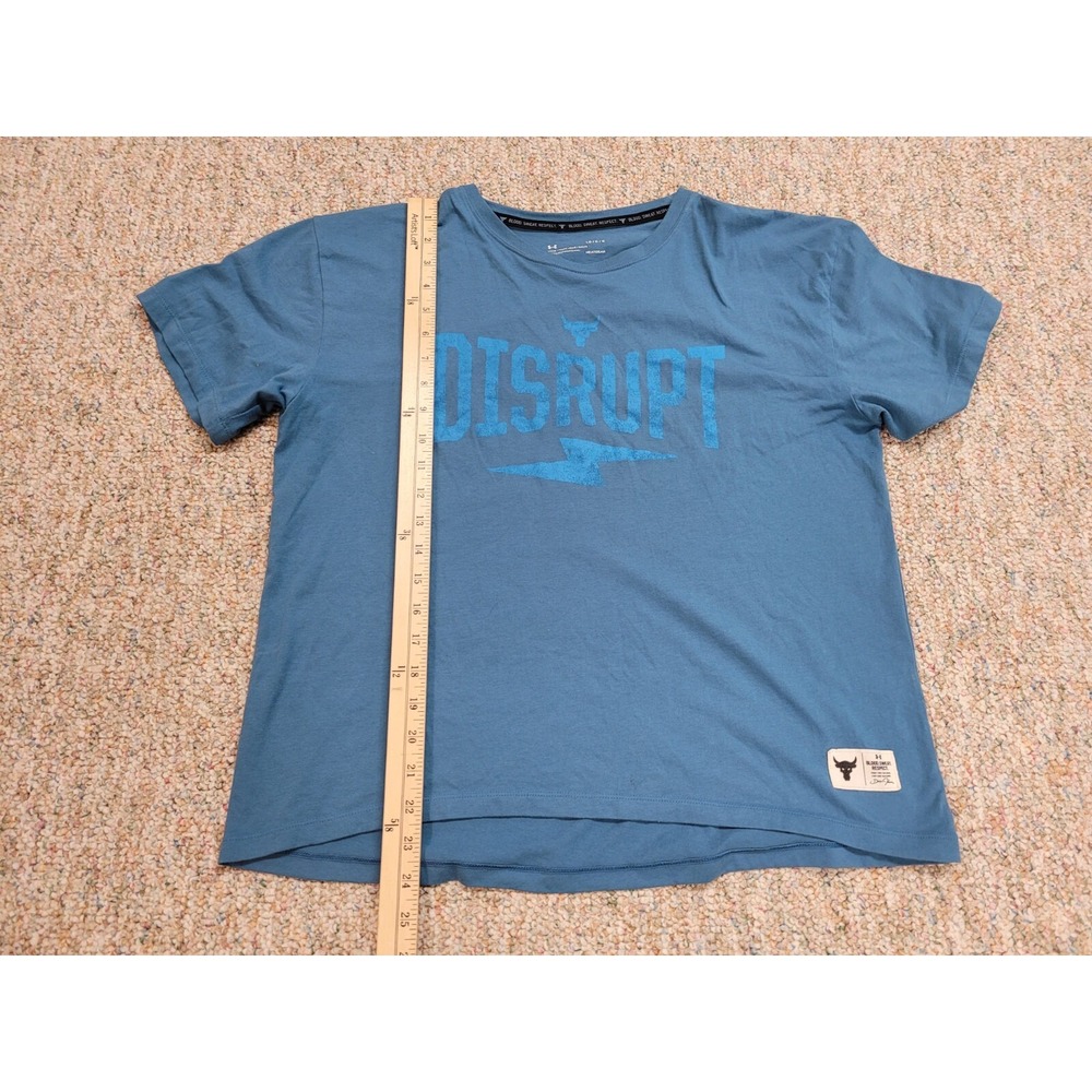 Under Armour Project Rock Shirt Mens Large Blue Disrupt Logo Performance Cropped - Picture 9 of 14